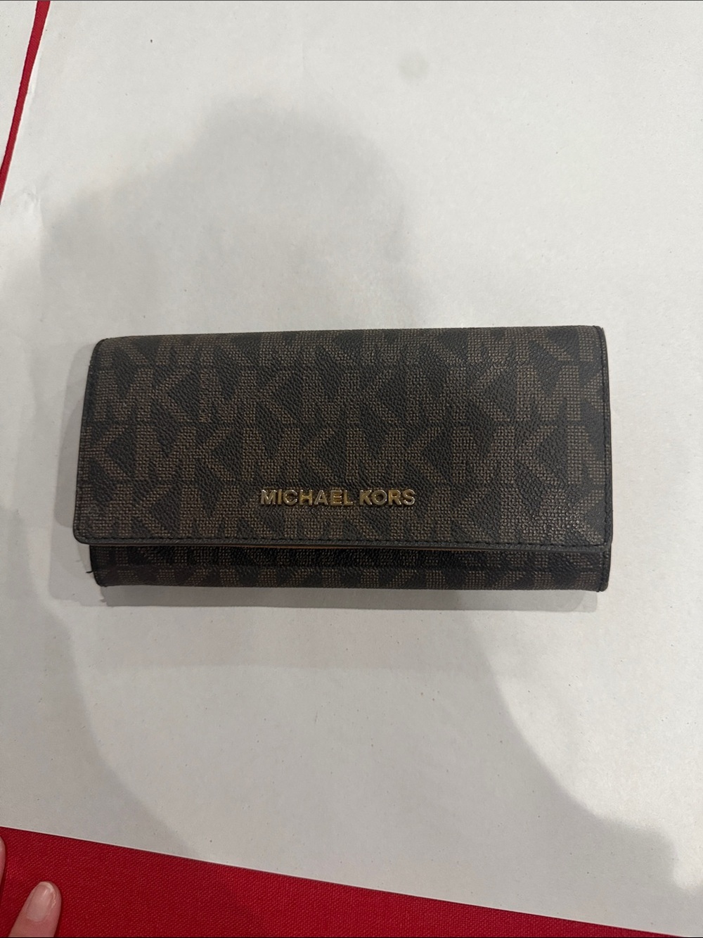 Michael Kors Brown Signature Logo Continental Wallet with Gold Hardware